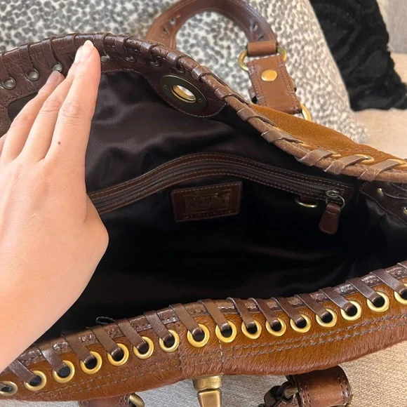 Coach Rare Limited Chelsea Abbey Calf Hair Satchel Brown Leather Laced Bag - Picture 5 of 11